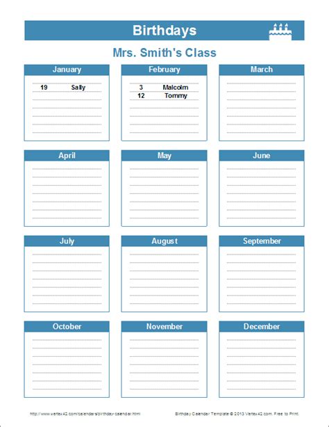 Download The Printable Birthday Reminder Calendar From