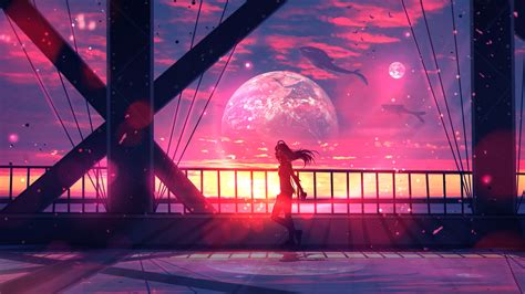 Anime Girl Silhouette Sunset Fantasy 4k 257 Wallpaper Pc Desktop