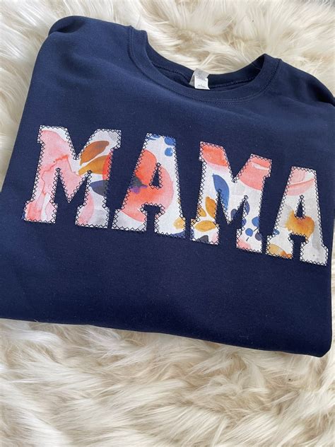 Mama Embroidered Floral Applique Sweatshirt Simple Mama Etsy