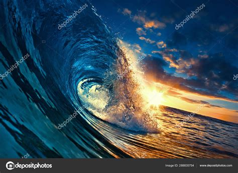 Ocean Sunset Wave Clear Water Tropical Sea Colorful Background ⬇ Stock