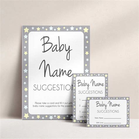 Baby Name Suggestions Game Grey And Yellow Stars Baby Shower Games