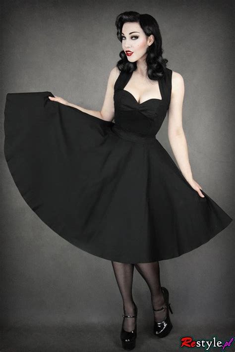 Pin Up 50 Black Dress Heart Neckline Elegant Retro Style