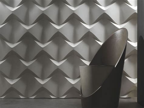 A Chair Sitting In Front Of A Wall With Wavy Shapes On Its Sides