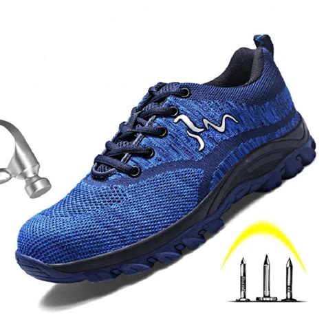 Amshca Men Breathable Mesh Work Shoes Steel Toe Safety Indestructible