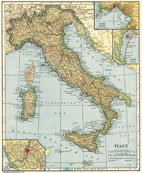 An Old Map Of Italy And The Surrounding Countries With All Its Major