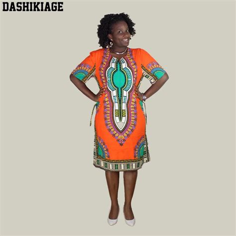 Dashikiage Womens African Print Dashiki Knee Length Elegant Private Custom Party Dress With