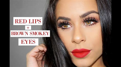 Red Lips Brown Smokey Eyes Makeup Tutorial Youtube