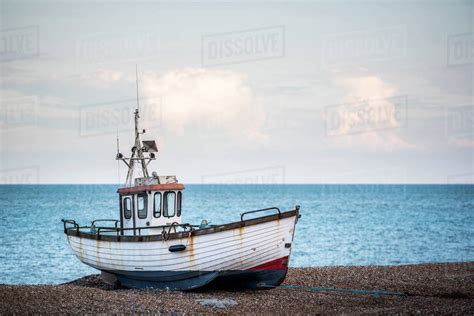 Old Fishing Boat On Dungeness Beach Kent England United Kingdom