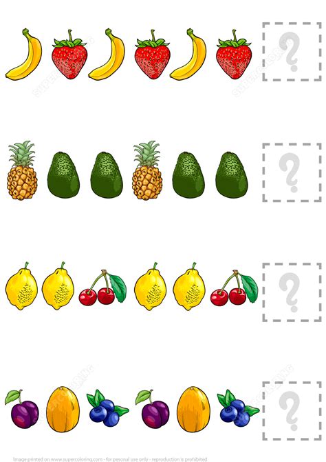 Complete The Pattern Worksheet With Fruits Free Printable Puzzle Games