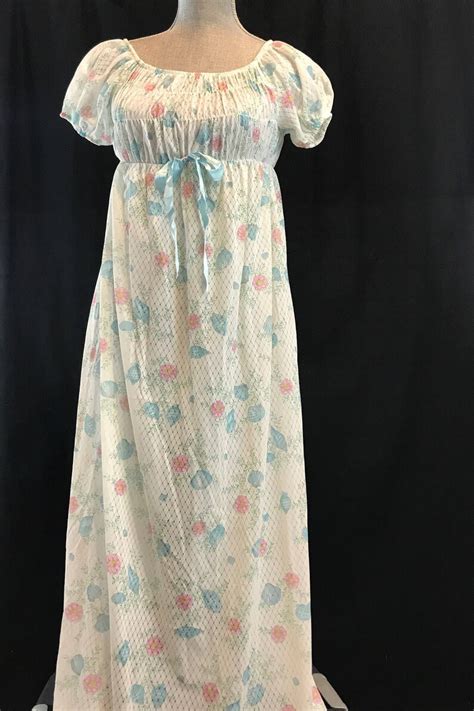 Vintage Full Length Ruched Top Empire Waist Nightgown Flowers Etsy