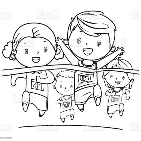 Coloring Book Running Kids Stock Illustration - Download Image Now - iStock