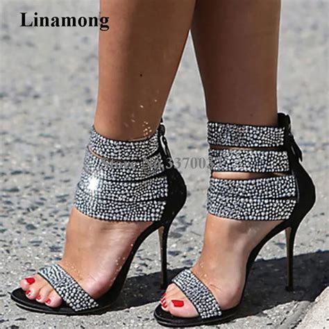 ladies new fashion bling bling gold silver rhinestone one strap gladiator sandals ankle wrap