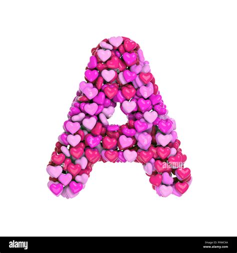 Valentine Letter A Capital 3d Pink Hearts Font Isolated On White