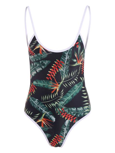 52 OFF Cami Leaf Print Backless Swimwear Rosegal