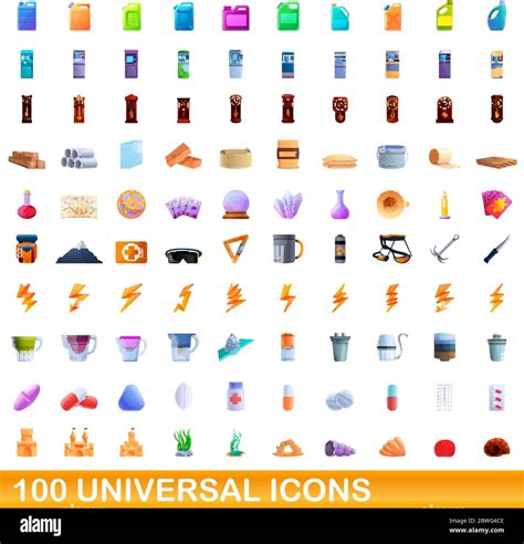 100 Iconos Universal Establecido Ilustración De Dibujos Animados De
