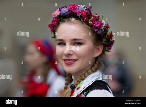 Lowicz Poland June 11 2020 An Unidentified Pretty Young Polish Girl Wearing Traditional Folk