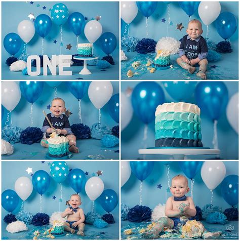 Baby Boy 1st Birthday Cakesmash Blue Turquoise Theme With Balloons And