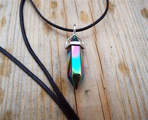 Rainbow Hematite Pendulum Pendant Silver Handmade Gemstone Necklace