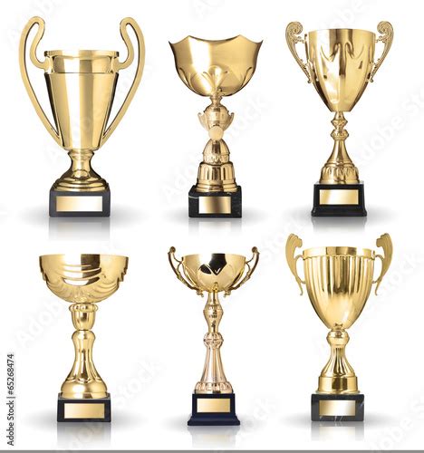 Set Of Golden Trophies Isolated On White Background Stock Photo And