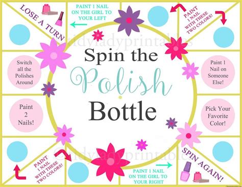 Spin The Nail Polish Bottle Printable Game Girls Party Game Spa Party