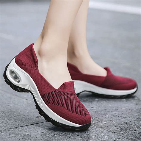 women s air cushion slip on wedge casual shoes walking running sneakers trainers ebay
