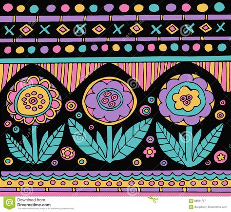 Bright Colorful Mexican Pattern With Flowers Stock Vector