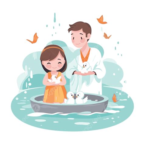 Baptism Clipart Man And Woman With Ducklings In The Bathtub Illustration Vector Tehdys Cartoon