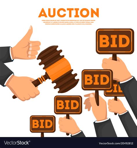Auction Poster With Hands Holding Bid Signs Vector Image