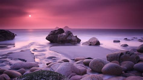 Wallpaper Sunset Sea Bay Rock Nature Shore Purple
