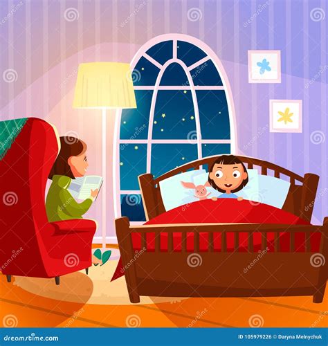 mother reading bedtime story to her douther stock vector illustration of nature story 105979226