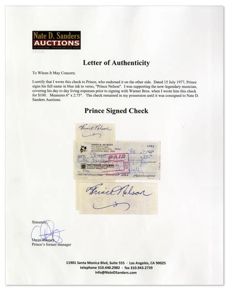 Sell Your Prince Autograph Signed Document At Nate D Sanders Auctions