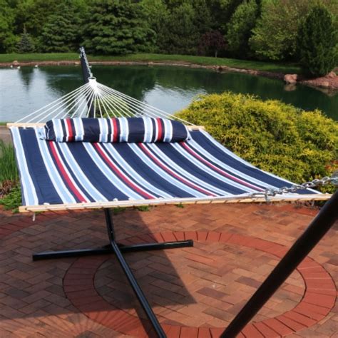 Sunnydaze Large Quilted Fabric Hammock With Spreader Bars Nautical Stripe 1 City Market