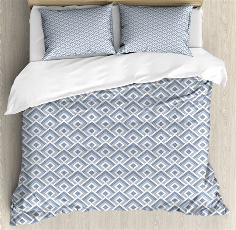 Geometric Duvet Cover Set Queen Size Diagonal Entwined Nested Squares
