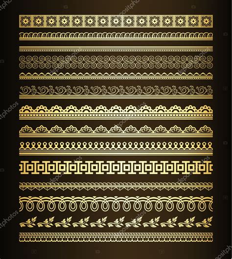 Set Of Golden Seamless Lines And Borders Premium Vector In Adobe