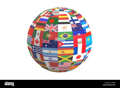 Globe International World Flags 3d Rendering Isolated On White