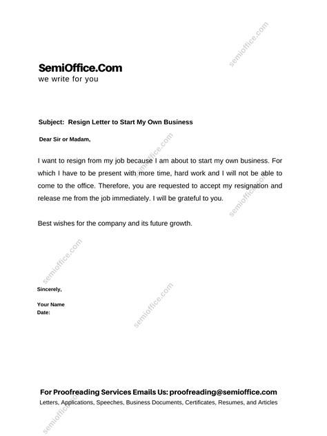 Resignation Letter For Starting A Business Semiofficecom