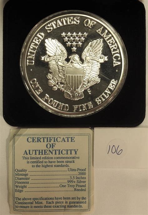 Sold Price 1992 One Pound Silver Eagle Limited Edition Coin October