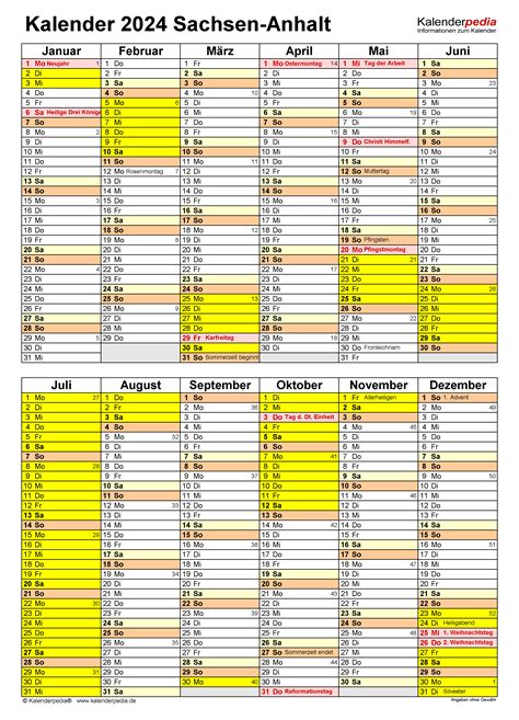 Kalender 2024 Sachsen Anhalt Ferien Feiertage Excel Vorlagen