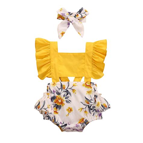 Penkiiy Newborn Infant Baby Girls Ruffle Flower Print Romper Bodysuit