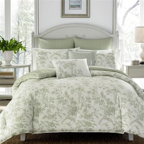 Laura Ashley Natalie 7 Piece Green Floral Cotton Fullqueen Comforter