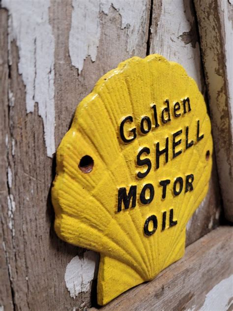 Vintage Golden Shell Motor Oil Sign Cast Iron Metal Advertising Gas
