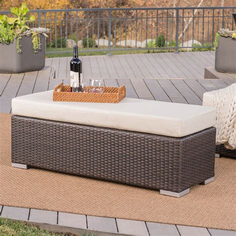 Avianna Outdoor Wicker Bench With Cushion Multibrown Beige