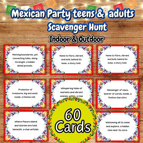 Mexican Party Scavenger Hunt for Teens, Adults Printable Treasure Hunt