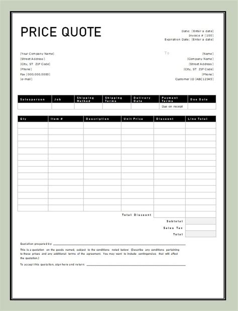 Price Quotation Template Collection Letter Templates