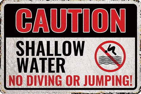 Cartello In Metallo Caution Shallow Water No Diving Con Simbolo E