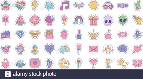 Line And Fill Style Icon Set Design Cute Patches Expression Emoticon