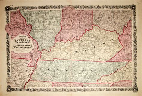 Coltons Map Of Kentucky And Tennessee With Part Of Ohio Indiana