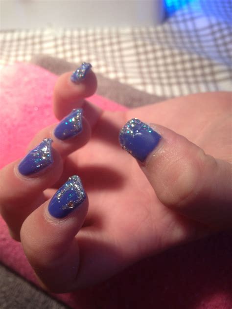 Navy Gel Nails With Uv White And Silver Glitter Ice Tips Gel Nail