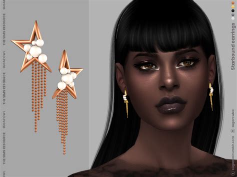 Metal Stars Female Earrings With Pearls Base Game And Hq Compatible