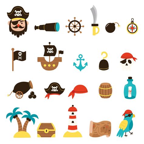 Set Of Flat Pirate Elements For Creating Logos Posters Worksheets For